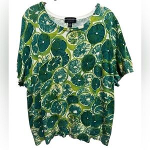 Lands’ End Short Sleeve Green Citrus Crew Neck Lightweight Sweater Plus Sz 2X